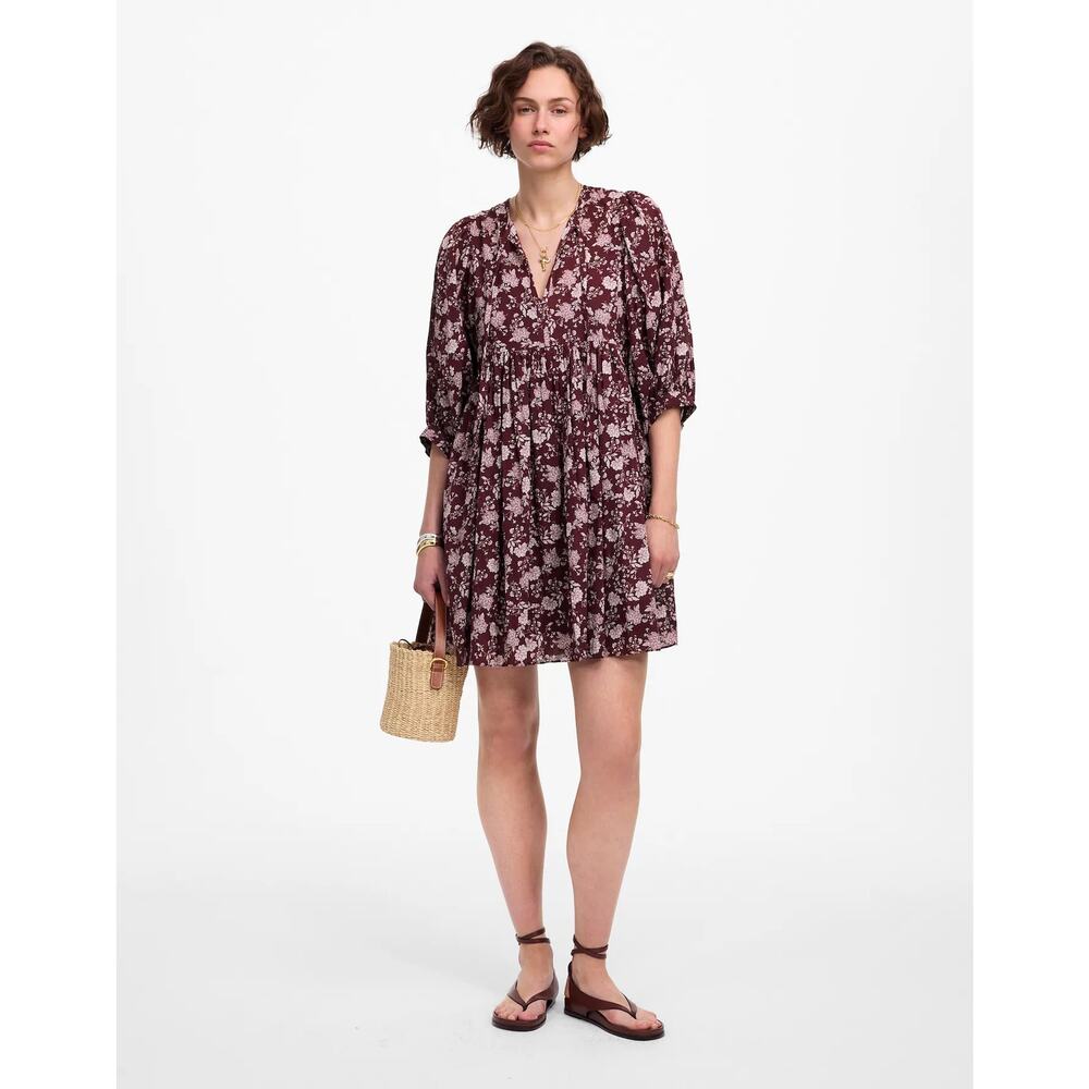 NWT Madewell Splitneck Puff-Sleeve Dress in Floral Size XS - Picture 2 of 4